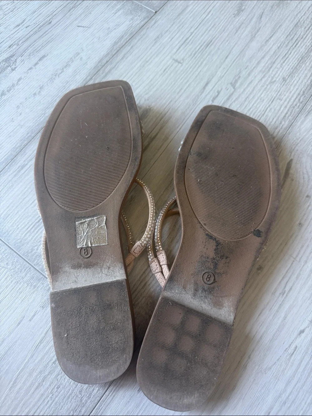 Rhinestone Strappy Flat Sandals in Nude - Picture 2 of 2
